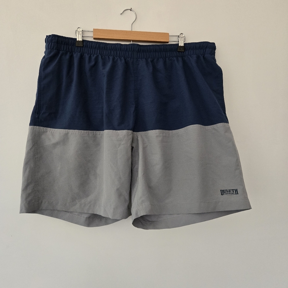 Duluth Trading Co Mens Size 2XL Blue Gray Lined Swim Shorts Trunks